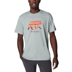 Columbia Bear Sunset Graphic T-Shirt Mens Large Sage Green Gorpcore Hiking Tee L